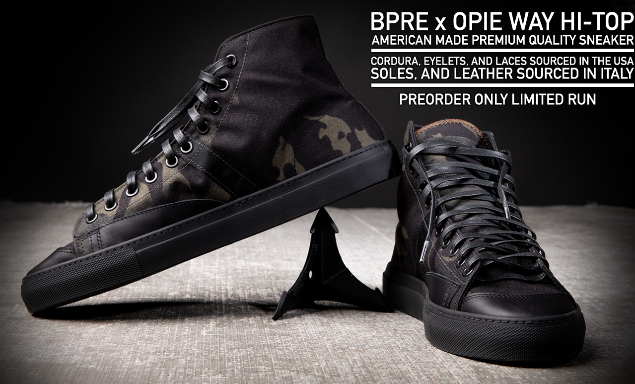 BPRE x Opie Way Hi Top Sneakers. Made in the USA. Sourced in the USA and Italy.